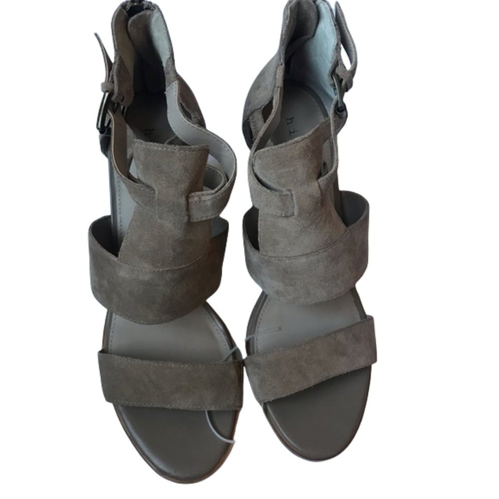 Hinge Women’s Tan Suede Block Heel Sandals Size 11.5M - Picture 2 of 8